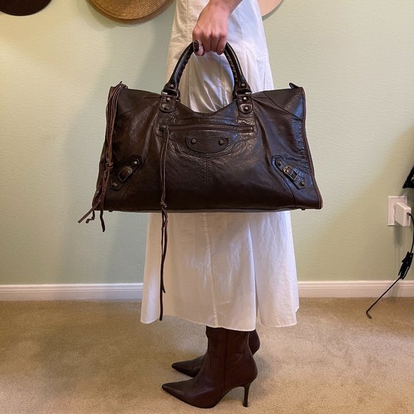 *Sold* Balenciaga Motorcycle Brown Weekender Work Handbag - Picture 2 of 7